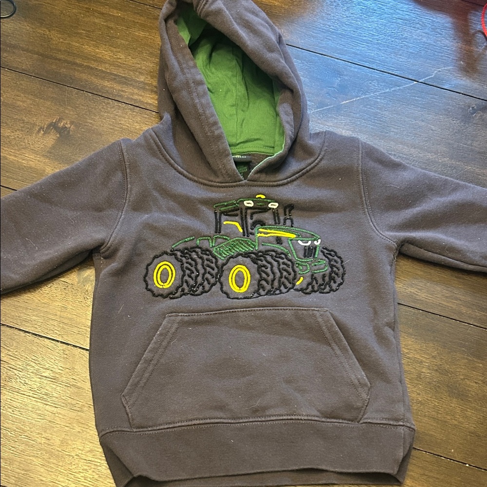 John Deere Dark Brown Hoodie with Green and Yellow Tractor